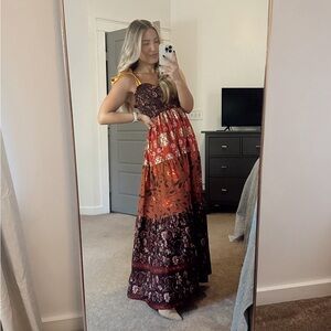 Floral Maxi Dress in Red and Brown
